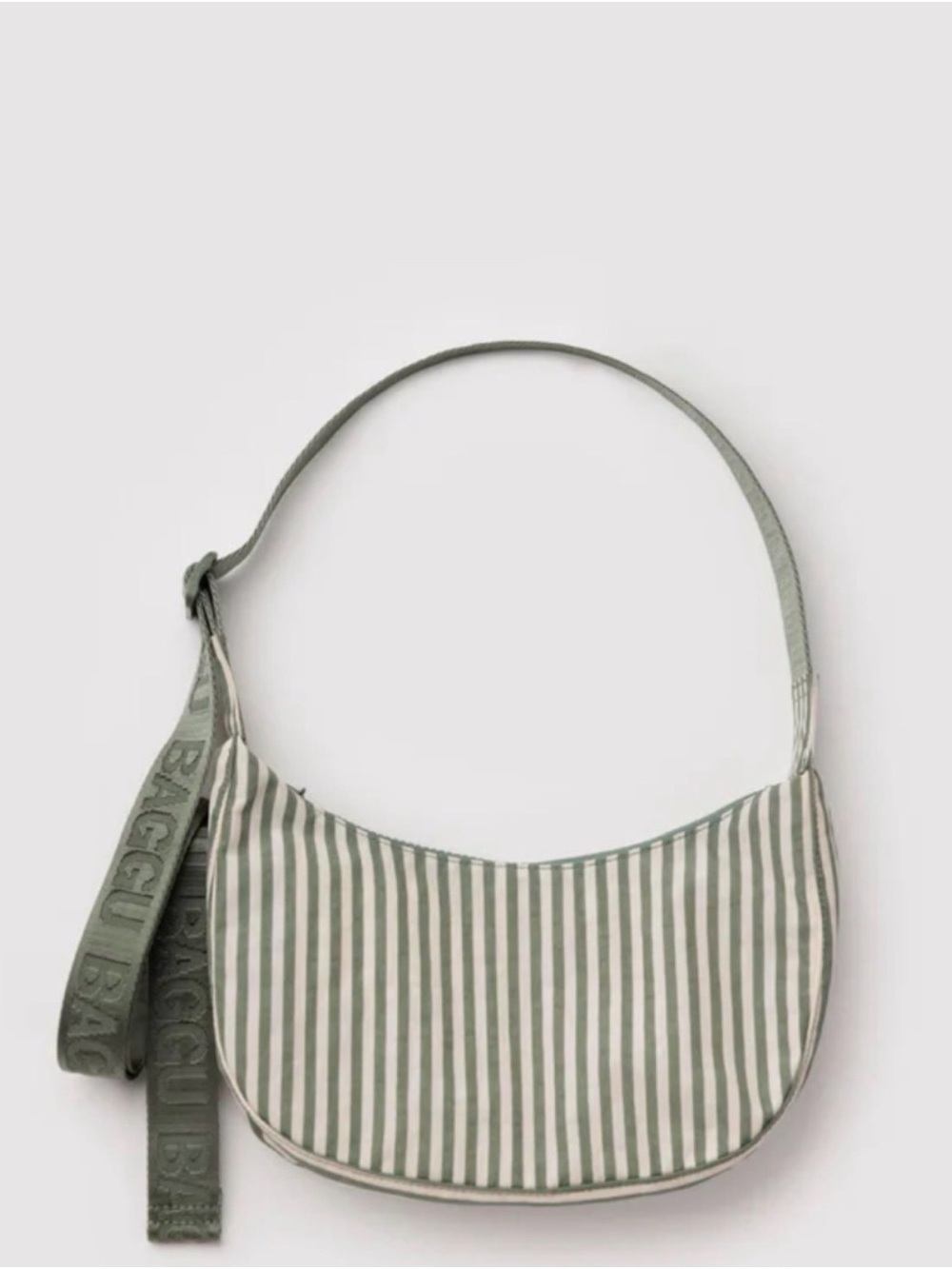 BAGGU Small Nylon Crescent in Sage Stripe